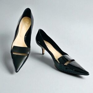 DELMAN Black Patent Leather Kitten Heel Pumps Size 37.5